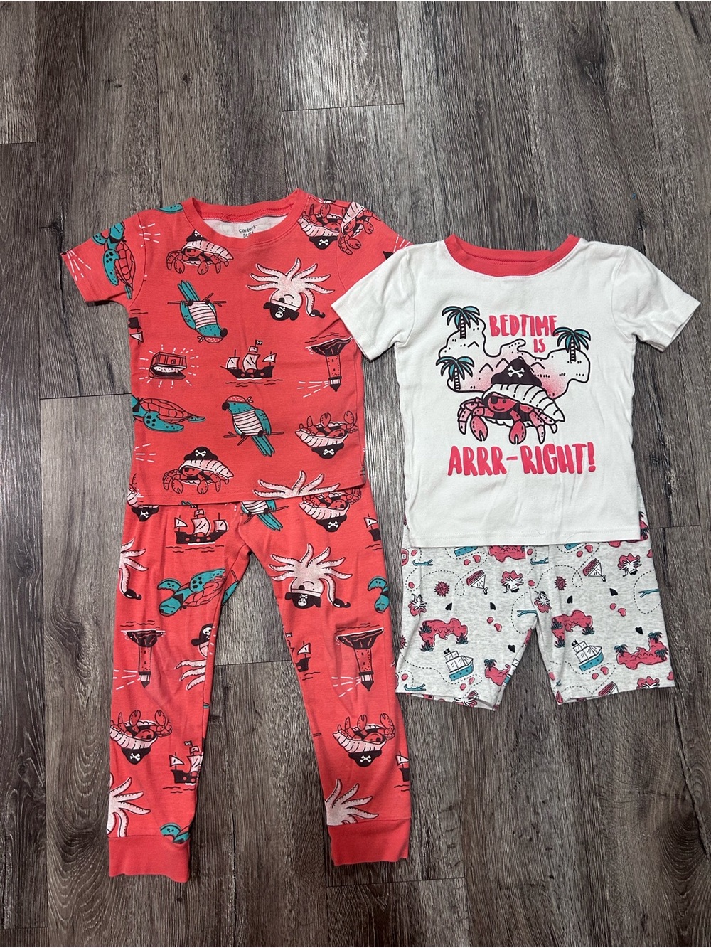 Carter's Coral Pirate Pajama Set with White Graphic Tee